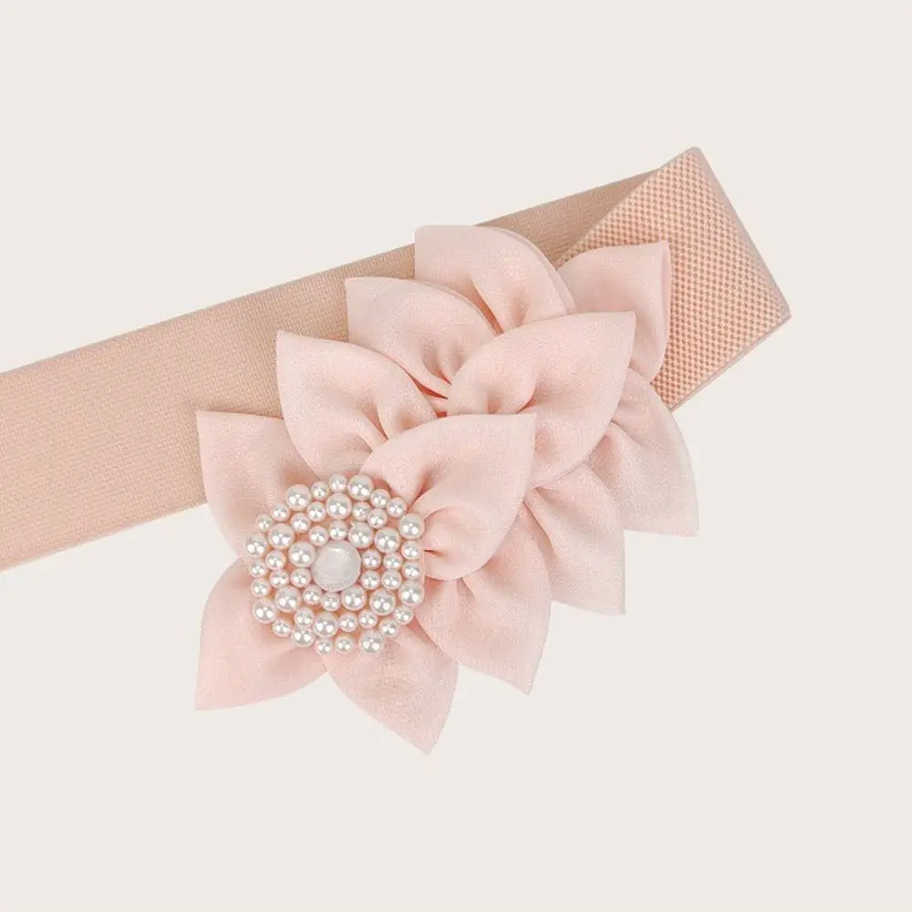 Exquisite Wide Stretch Waistband Casual Flower Decoration Waist Belts Solid Color Waist Strap Women