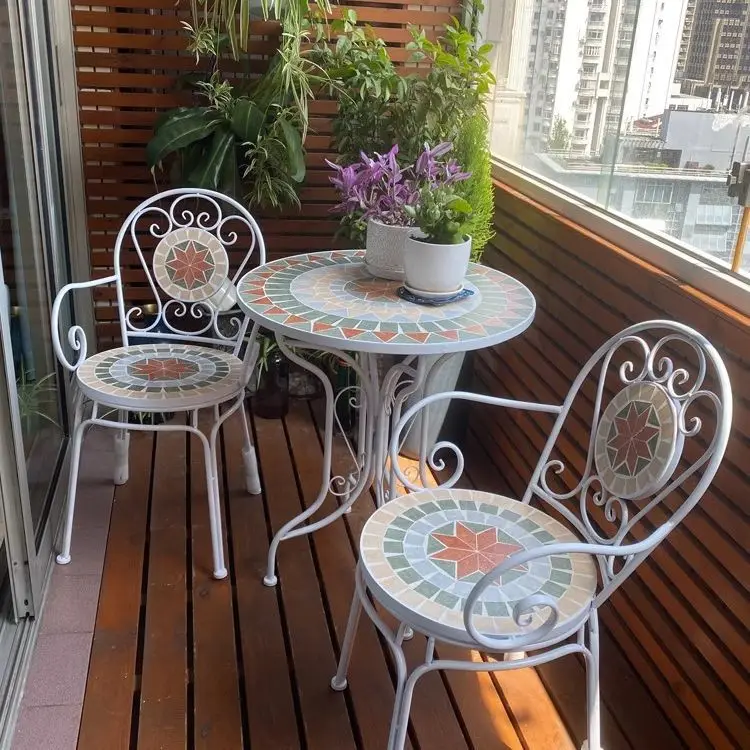 wrought iron outdoor tables and chairs, courtyard open-air mosaic small coffee table, balcony creative