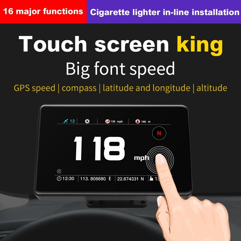 C20 HUD Car OBD Head Up Display Vehicle Speed Altitude Mileage Time Compass Level Head-Up Display