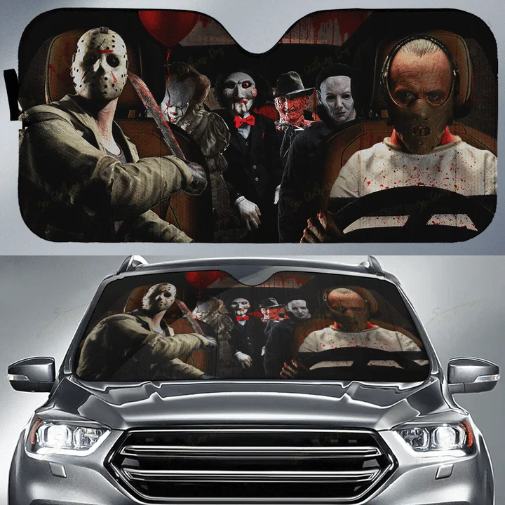 Horror Movie Car SunShade Jason Voorhees , Freddy Krueger, Pennywise Car SunShade Horror Movie Characters