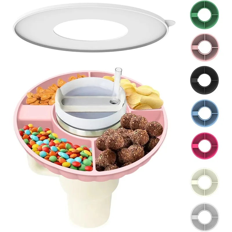 

Silicone Snack Tray with Lid Compatible with Cup 40 oz, Reusable Snack Ring Suitable for Car Cup Holder