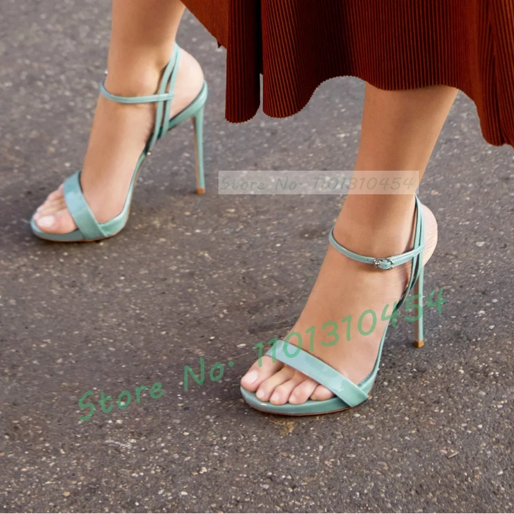 Low Platform Patent Leather Sandals With Double Strap Women Fashion Concise Thin High Heels Shoes Ladies Summer Open Toe Sandals