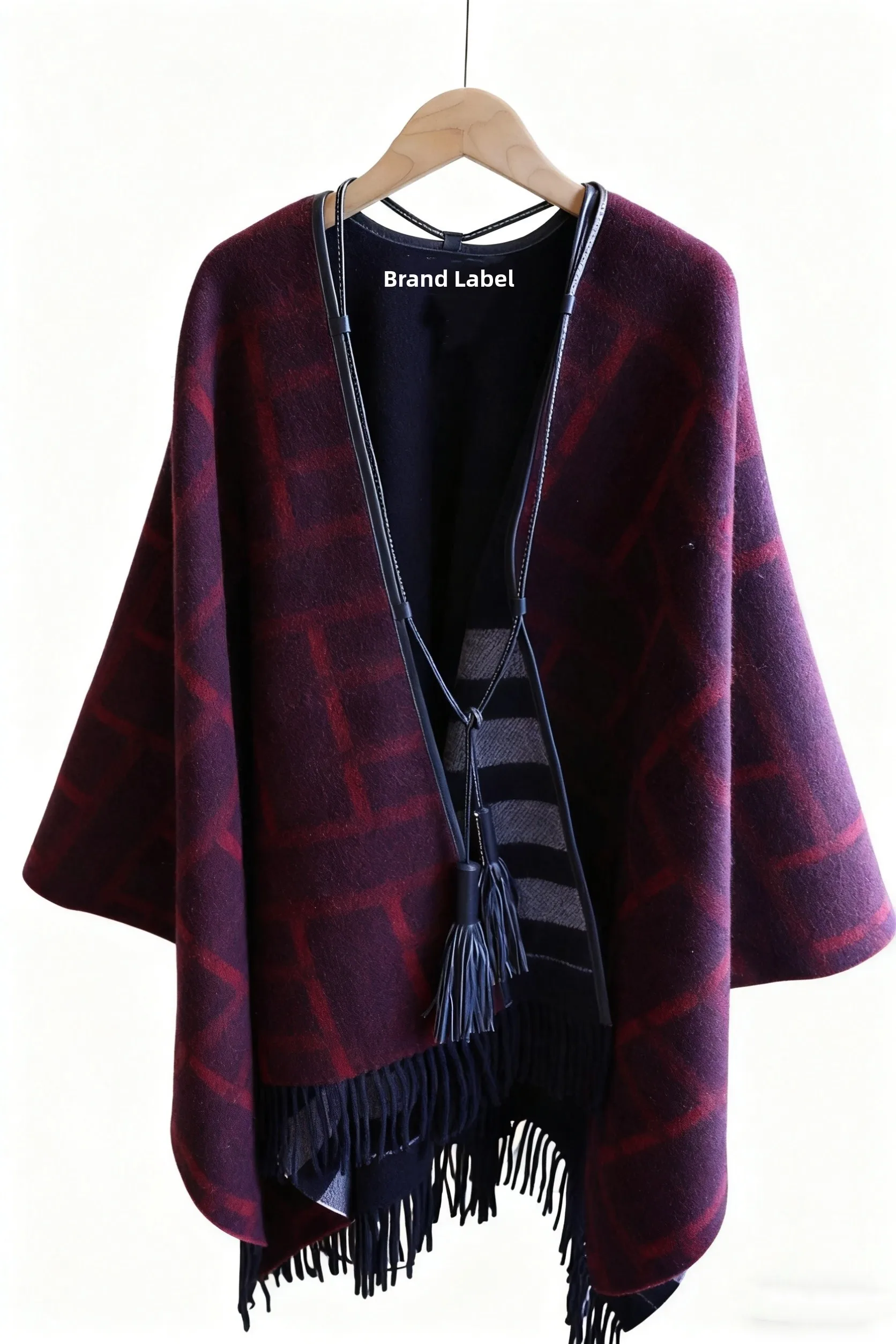 

Double-Sided Woolen Cloak with Fringe Genuine Top Layer Cowhide for Men And Women Warmth-Kee Korean Sle Winter Scarf