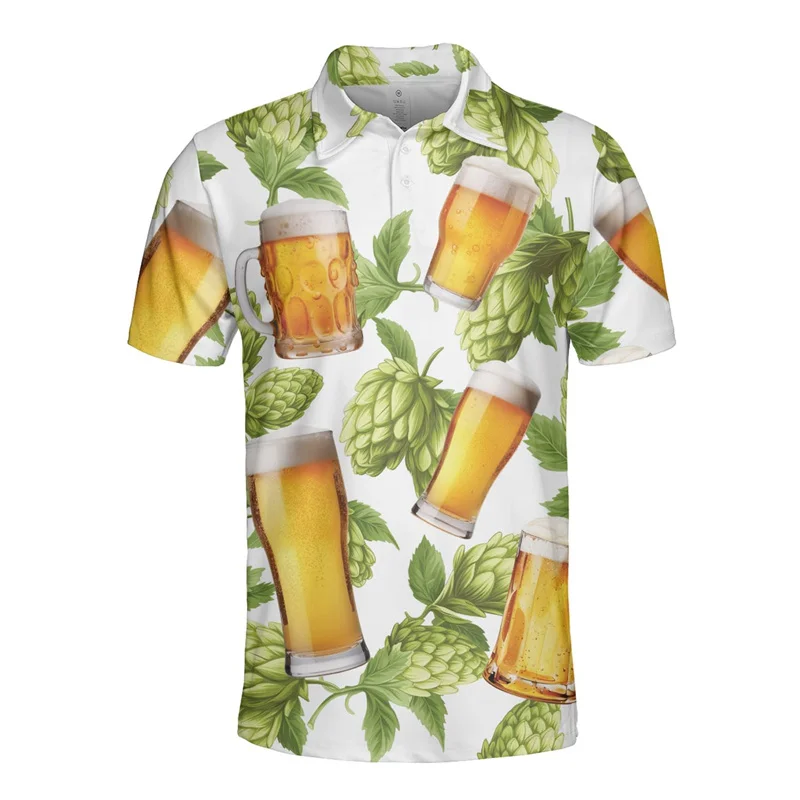 Fashion 3d Print Hawaiian Beer Polo Shirt Men Cool Summer Short Sleeve Loose T Shirts Street Vacation Beach Tees Male Clothes