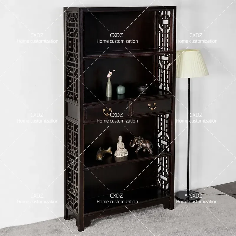 Ming and Qing Style Chinese Classical Solid Wood Carved Flower Cage Duobao Ge Bogu Shelf Antique Display Cabinet Bookcase
