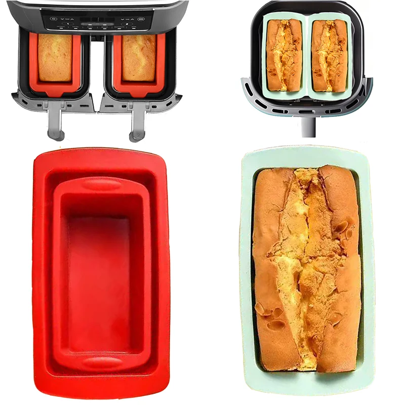 Air Fryer Silicone Mold Pans Set for Ninja Foodi Dual Basket/Cosori 5.5 6L/Cecotec Air Fryer/Moulinex Easy Fry