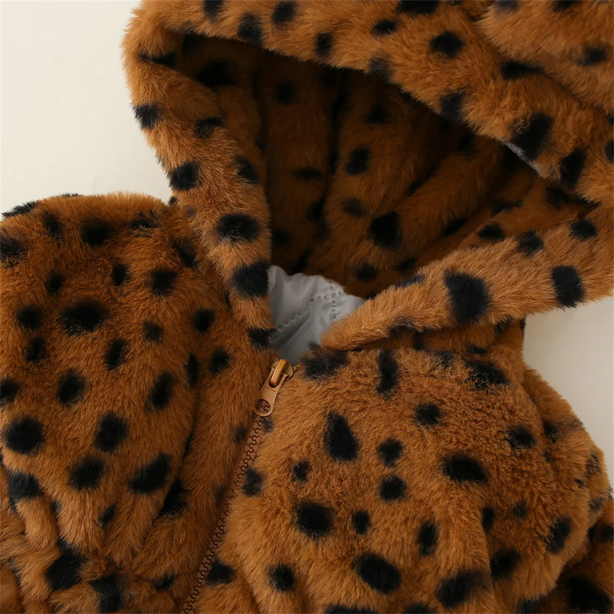 Baby Girl Personalized Winter Leopard Pattern Wool Sweater Girl Waist Hooded Zipper Fashion Coat Cartoon Cotton Coat