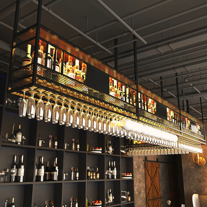 Bar wine rack hanger goblet upside down hanging type hanging wrought iron wine glass rack industrial wind hanger rack