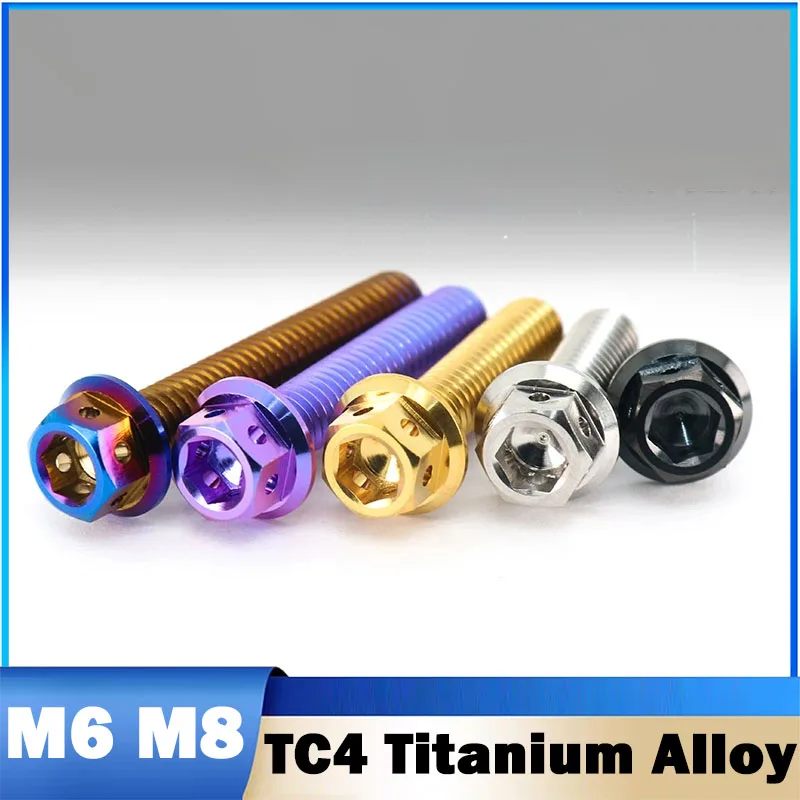1Pcs M6 M8 TC4-Titanium Bolt Colorful Hex Head Screws With Drilled Holes Motorcycle Modification Screws