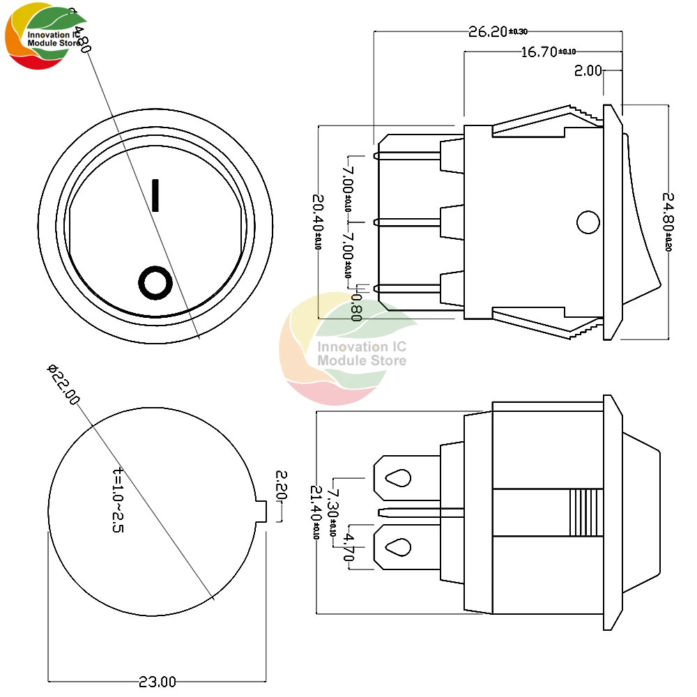 Round Rocker Power Switch AC 6 Pin 2 Position ON/Off Power Switch Black Button for Car Boat Rocker Switch Toggle KCD1-206