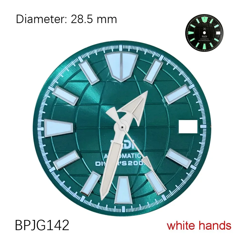 28.5mm Hot Selling NH35 PADI dial S logo dial Silver Tiffa Blue sunray grenade dial for NH35 movement Modification  watch parts