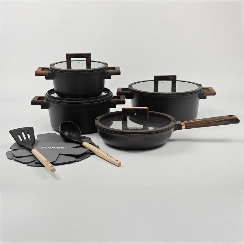 PFOA Free Interior 13-Piece Forged Culinary Array 20/24/28cm Soup Pot 26cm Frying Pan Universal Magnetic Base Gear Choice Hub