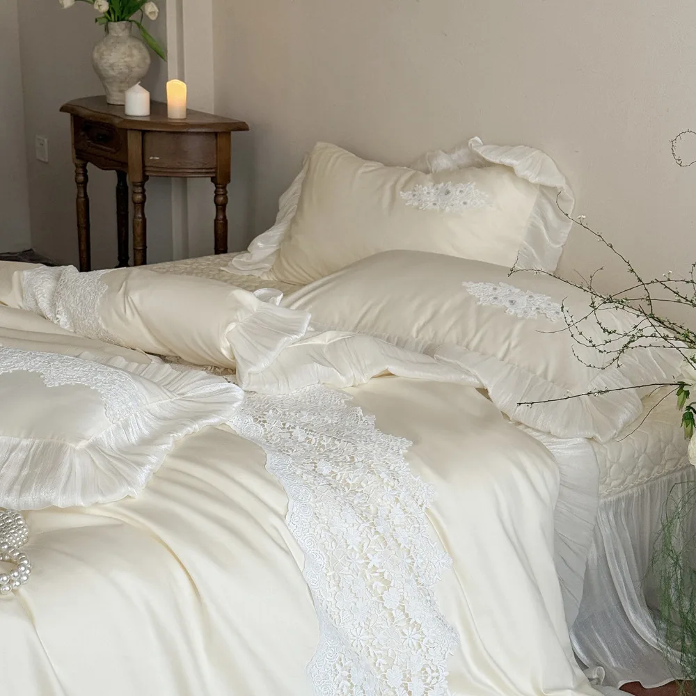 Long Staple Cotton Lace Bedding Set 4 Piece Pure Cotton Quilt Cover Sheet Pillowcases