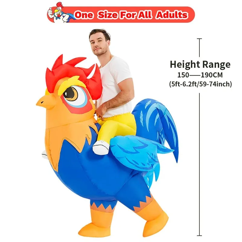 زي الدجاج للبالغين، بدلة ركوب الديك القابلة للنفخ، أزياء الهالوين المضحكة للرجال والنساء