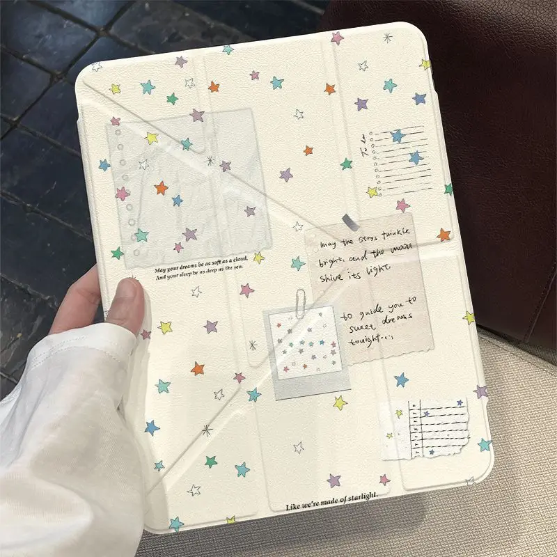 Ins Star Notebook 3-Y Fold iPad Case For iPad Pro 11 13in 2025 iPad Pro 12.9in Air7 10th 11th M4/5 MINI Buckle Protective Cover