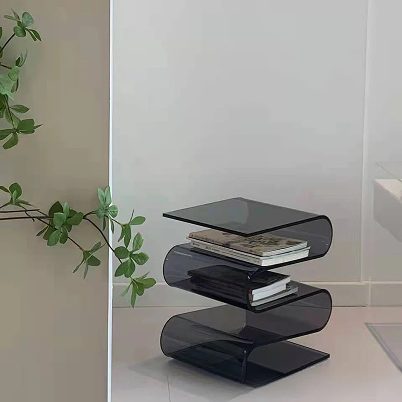 Acrylic transparent edge table hotel homestay bookshelf creative home bookshelf storage rack S-shaped floor bookshelf