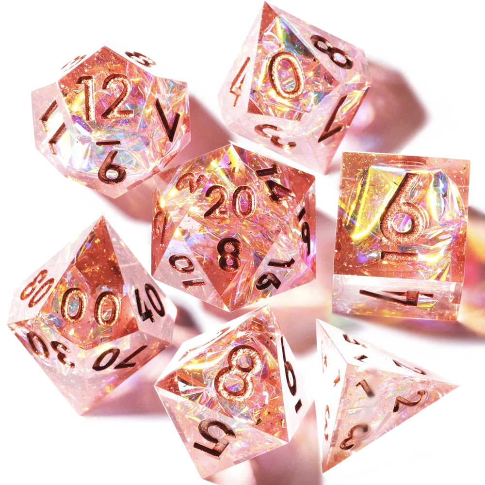 MINI PLANET D&D Dice Set Polyhedral Resin Dice For RPG Desktop Game Galaxy Pink Handmade Dice Set D&D Accessories 7pcs/set