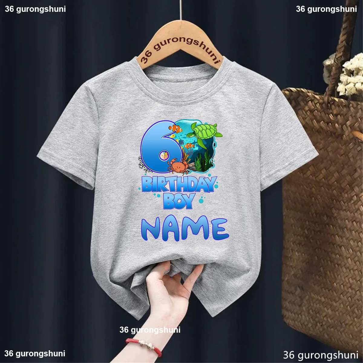 

Funny Boy T-Shirt Sea Aquarium Birthday Numbers 1-10 Years Old Personalized Name Fashion Kids Clothing Tshirt Cute Girls Clothes