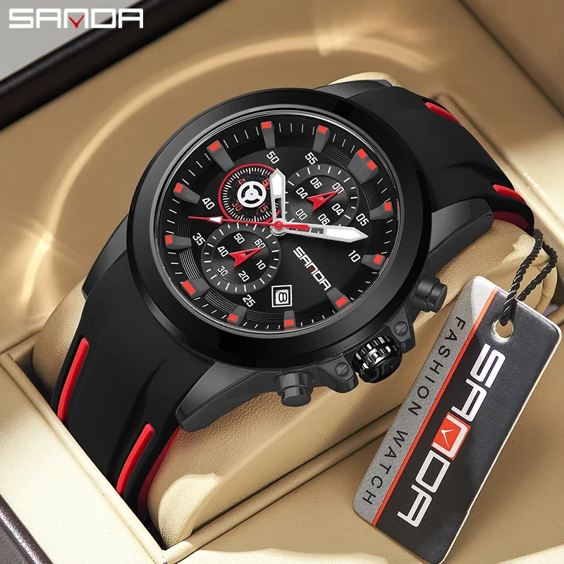 

SANDA 5503 Cool Trend Fashion Quartz Wristwatch Waterproof Date Stopwatch Round Dial Fluorescence Design Men Watch