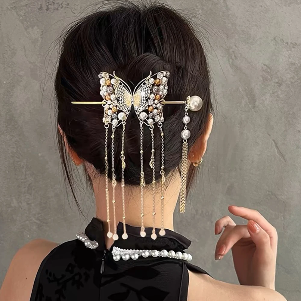 

Tassel Luxury Hair Stick Women Retro Temperament Ponytail Hairpin Hair Sticks Ladies Elegant Styling Hair Accessories