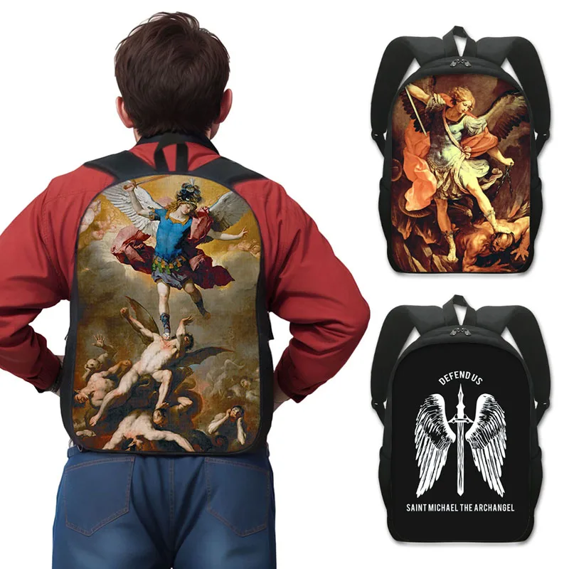 Saint Michael The Archangel Backpack St Michael Destroy The Devil Daypack for Travel Catholic Christian Storage Bags Laptop Bag