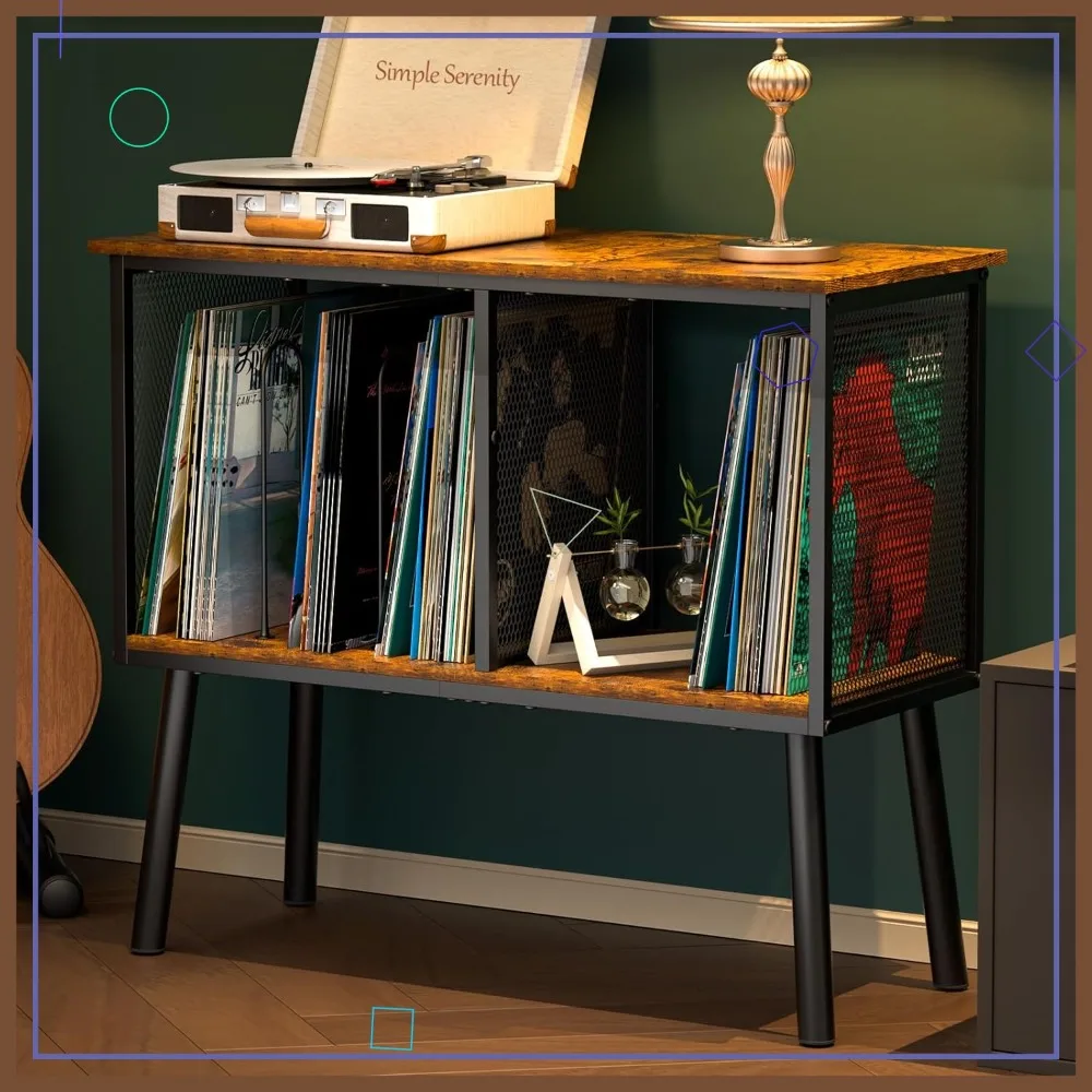 

Adjustable Vinyl Record Stand with Storage for Up to 200 Albums, Mid-Century Design Turntable Table for Living Room