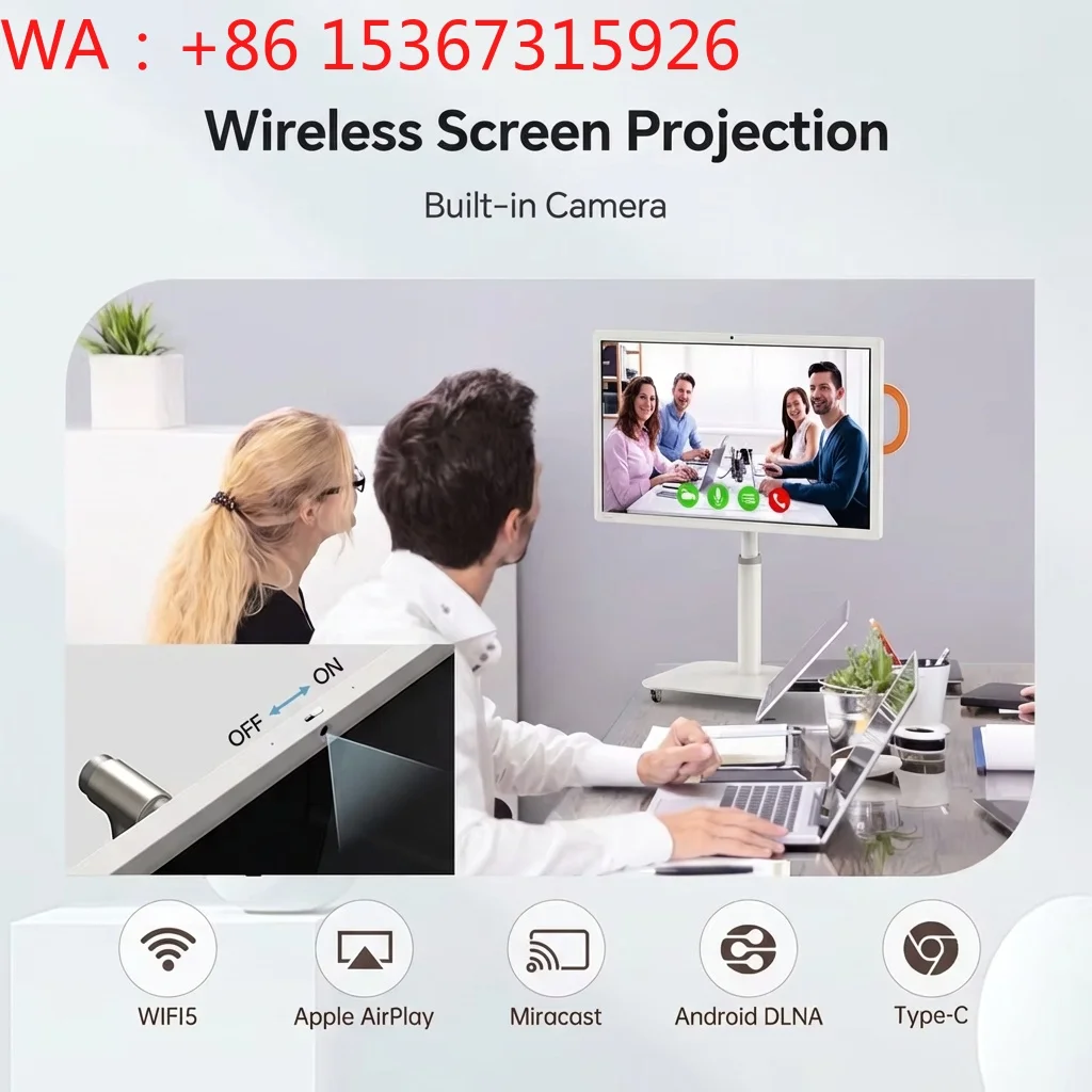 

23.8 Inch White Height Adjustable Mobile Bracket Wheels Rotatable Touch Panel 6GB+128GB For Small Bedroom