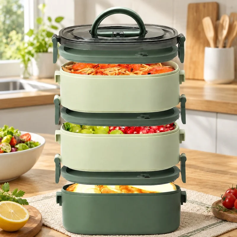 Microwave-Safe 3-Layer Lunch Box 1600ml, Leakproof Bento Container Perfect for Kids' School, Travel, and Outdoor Dining