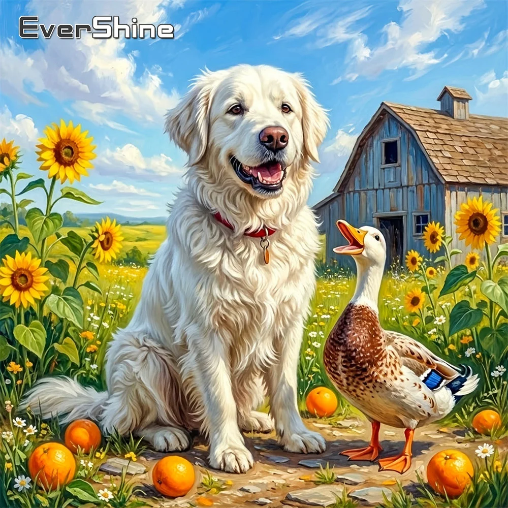 Evershine Diamantmalerei Hund Tier Vollquadrat-Mosaik Enten-Bild Strass-Stickerei Sonnenblumen-Bastelset Handgemachtes Hobby