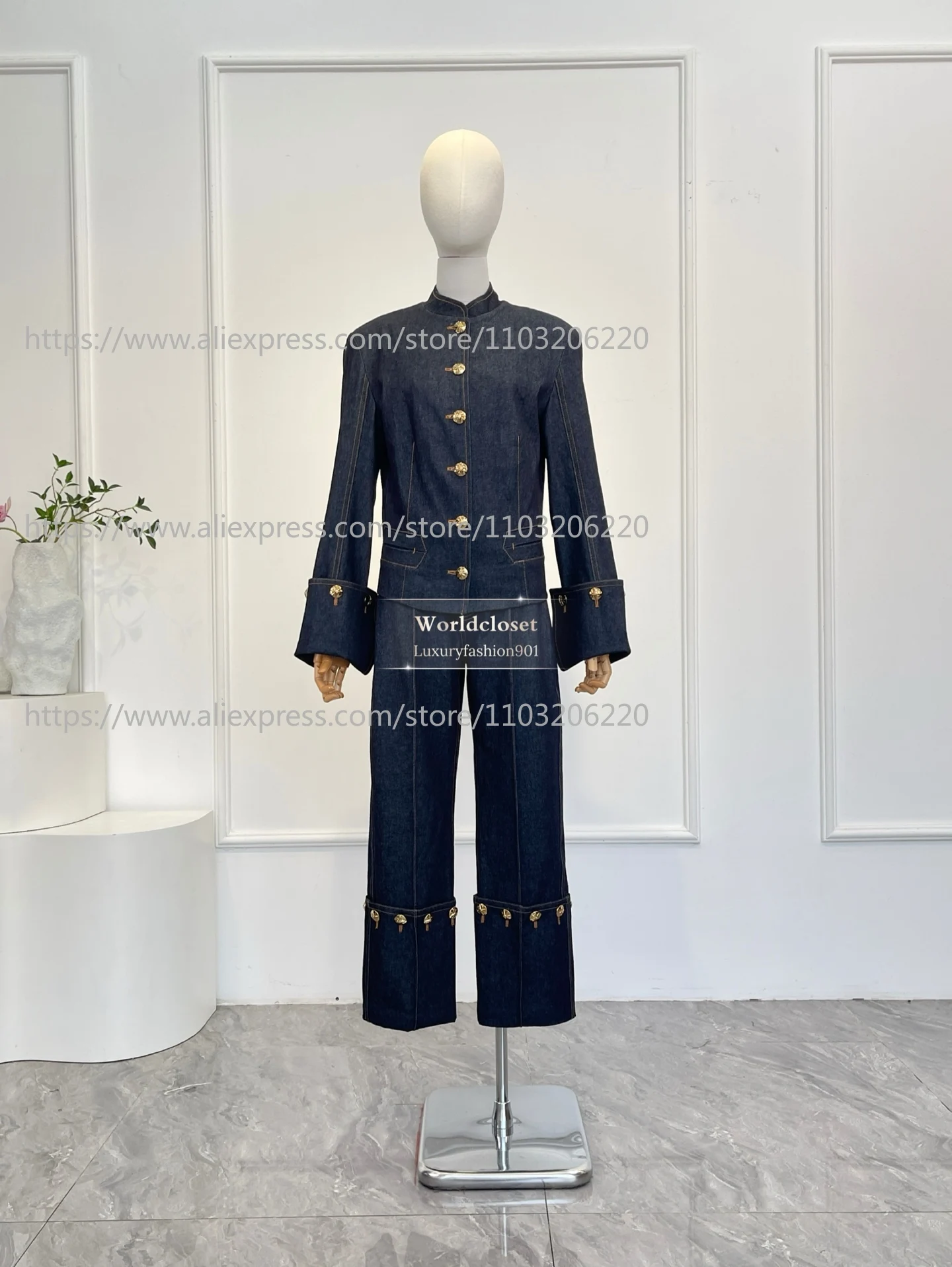 

Комплект из джинсовой куртки с длинным рукавом и брюк темно-синего цвета, новинка 2026 года