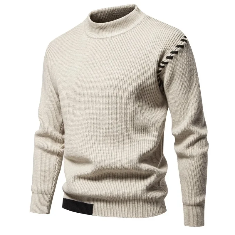 Mens Sweater New Autumn and Winter Knitted Sweater Round Neck Fashionable Warm and Slim Fit Pullover Oversized Sweater