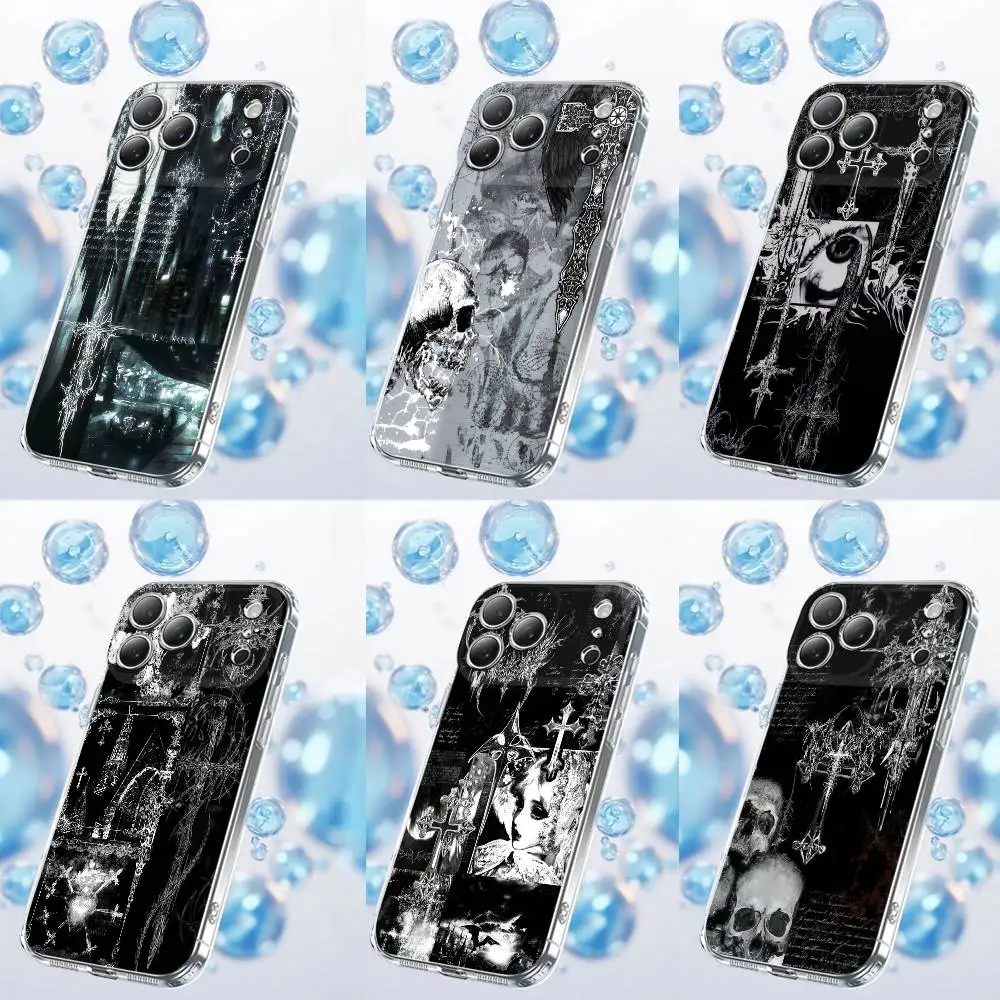

Phone Case For iPhone 17,16,15,14,13,12,11 Plus,Pro,Max,Plus,E,SE4,Air,Mini Transparent Gothic Cyber Sigil Cross Eyes Skull