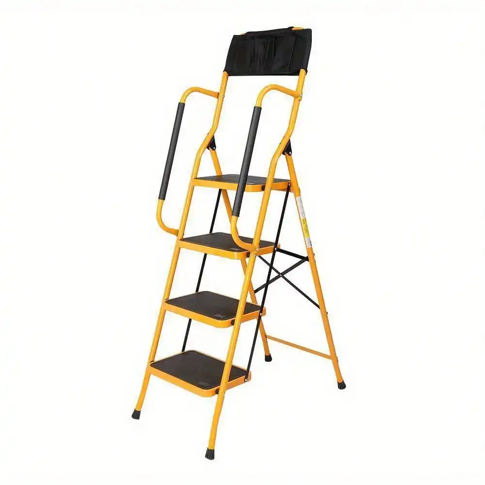 

4 Step Stool Ladder Foldable Safety Padded Handrails with Detachable Bag 330LBS