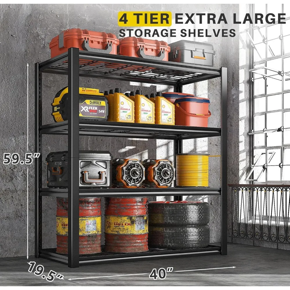 Estantería de garaje de 40 "W, estantes de almacenamiento de 2240 LBS, estantería resistente, estantes de Metal ajustables de 4 niveles para estantes de garaje Rac