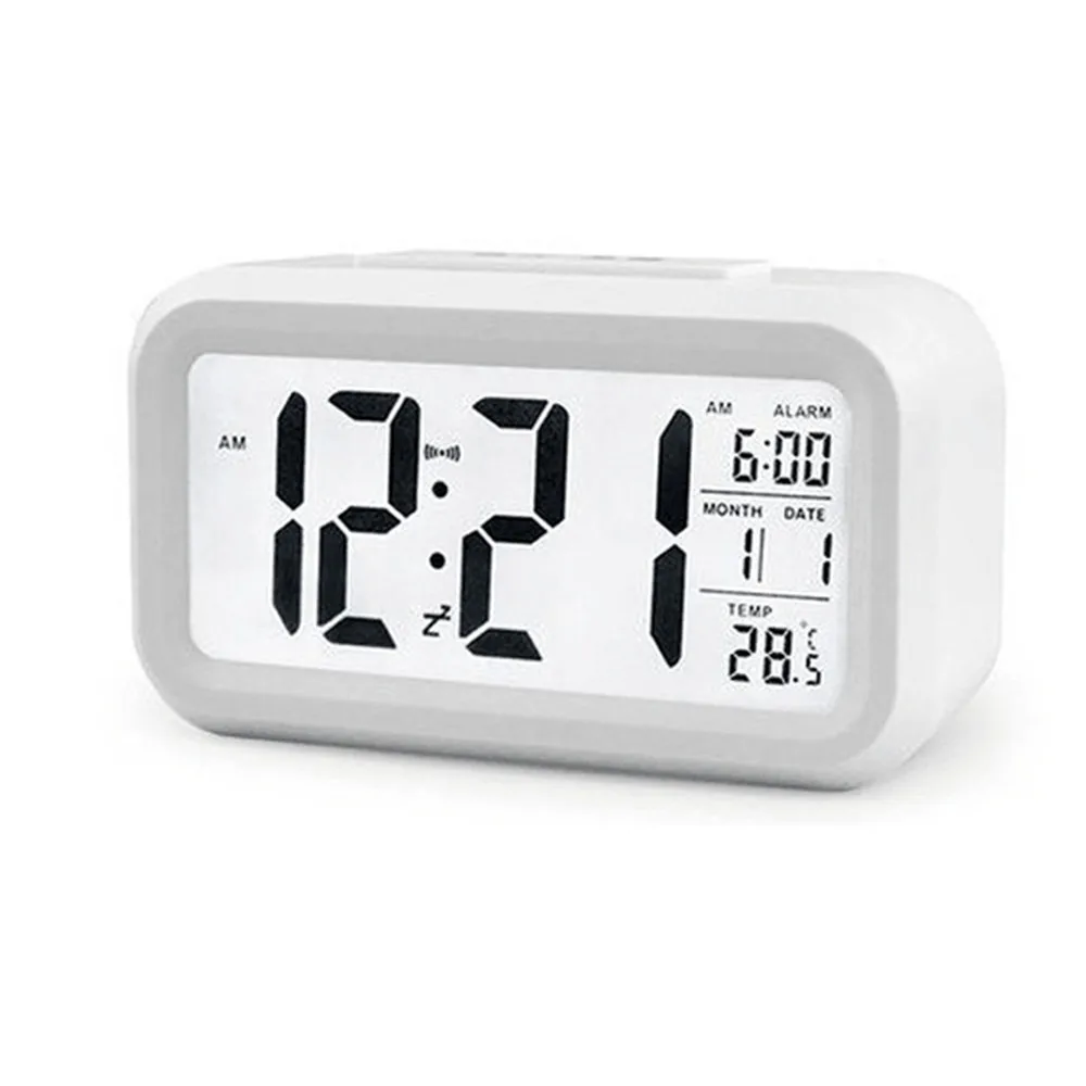 Battery Powered LCD Alarm Clock TEMP Date Week 3 Alarms Backlight Snooze Table Clock Night Vision Function12/24H Digital Clock