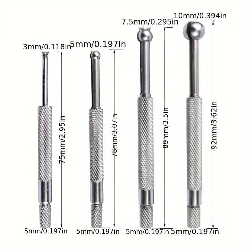 4-Piece Precision Small Hole Gauge Set - Telescoping Full Round Spherical Shaped Bore Gauges with Conductive Material