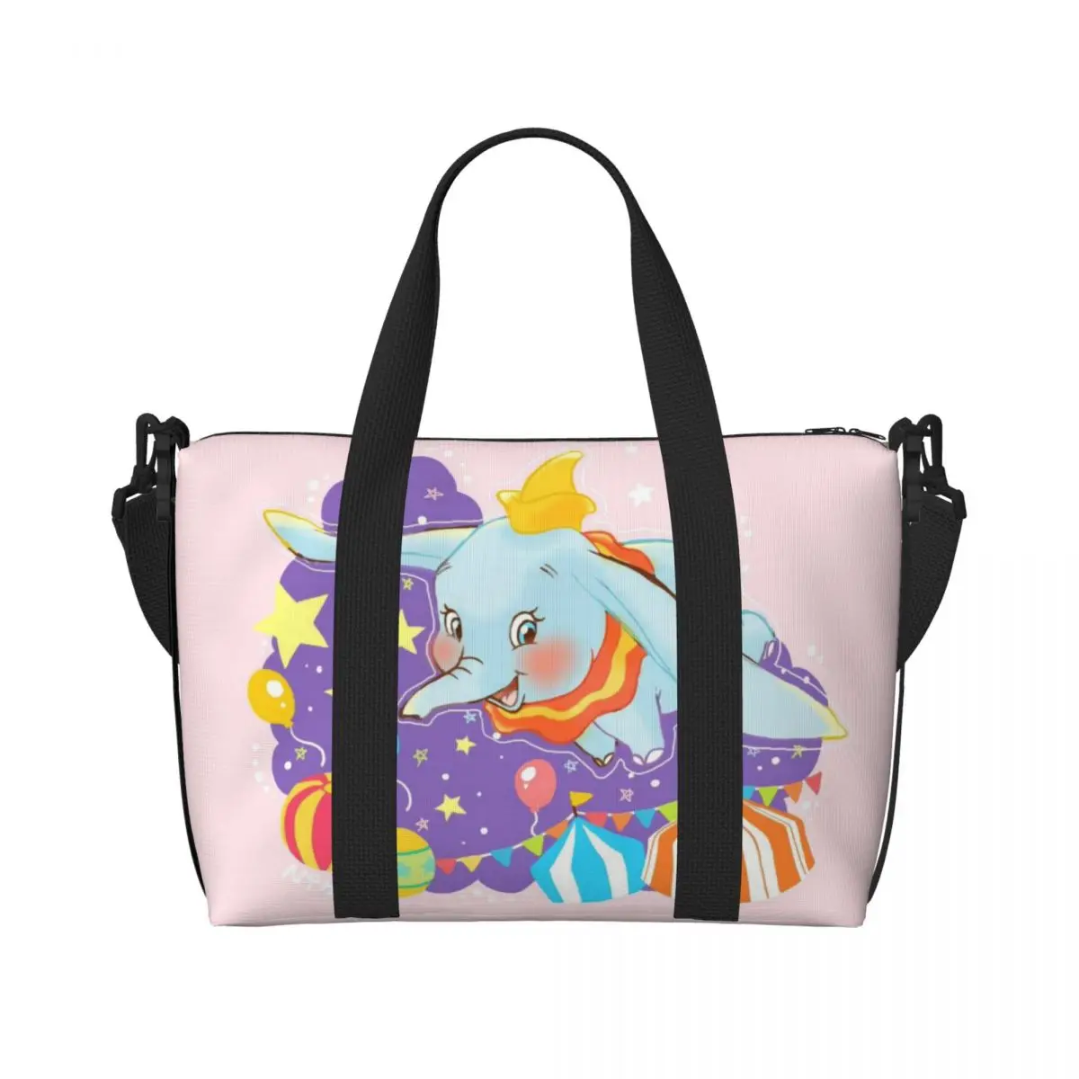 

Custom Dumbo Cartoon Grocery Tote Shopping Bag Women Large Capacity Cute Elephant Gym Beach Travel Bags