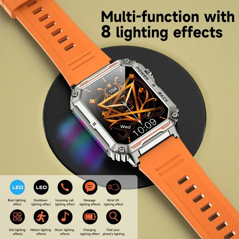 Relojes inteligentes deportivos para exteriores, pulsera con luz LED colorida de 1,91 \