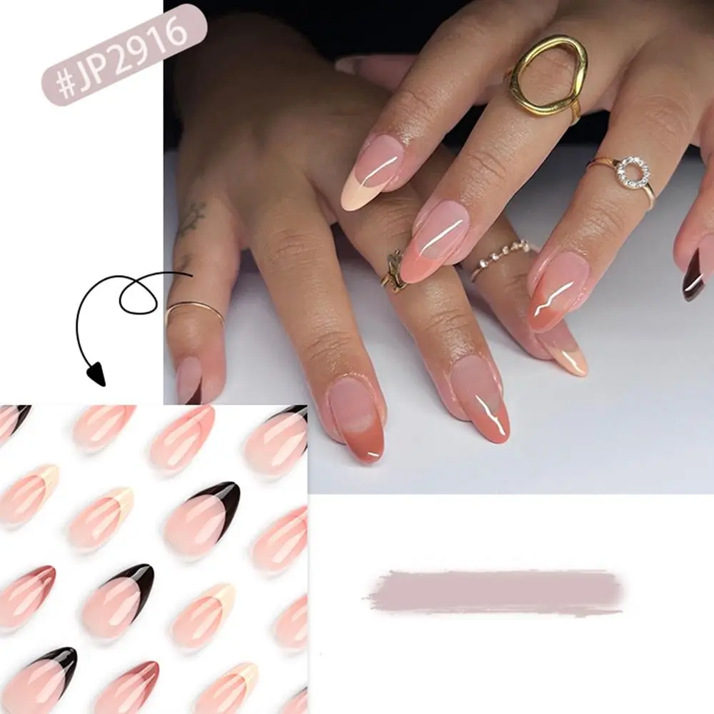 Manicura uñas postizas largas de almendra rosa brillante prensa en uñas hojas simples puntas de uñas DIY