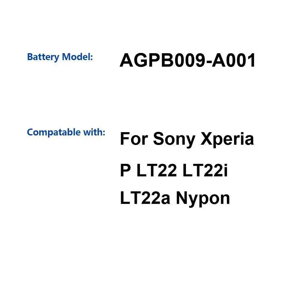 بطارية الهاتف المحمول طاقة موثوقة لهاتف Sony Xperia P LT22 Lt22i Lt22a Nypon AGPB009-A001 1265Mah