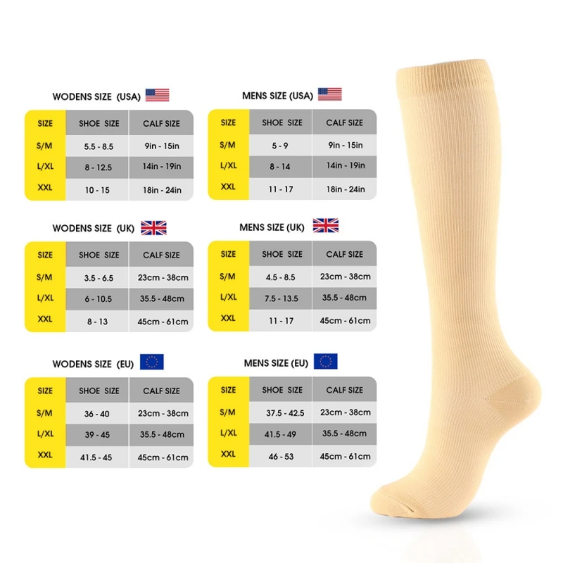3 Pair Compression Stocking Knee High Pregnant Edema Diabetes Varicose Veins Running Travel Sport Compression Socks Women Men