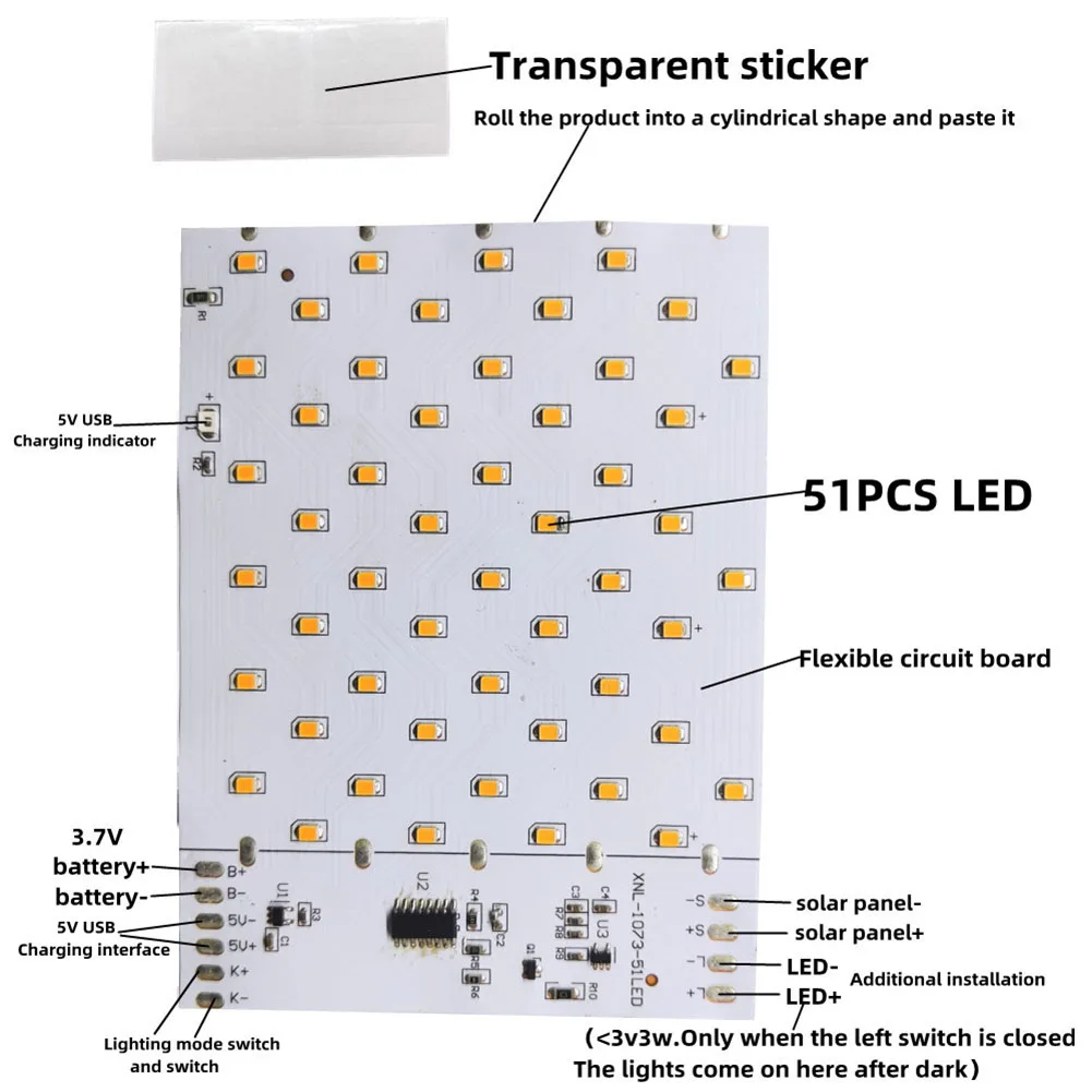 3.7V Light Circuit Board 3 โหมด 51 LED ควบคุมไดรฟ์แบตเตอรี่พลังงานแสงอาทิตย์เปลวไฟ Light Circuit Board ไฟฟ้าอุปกรณ์