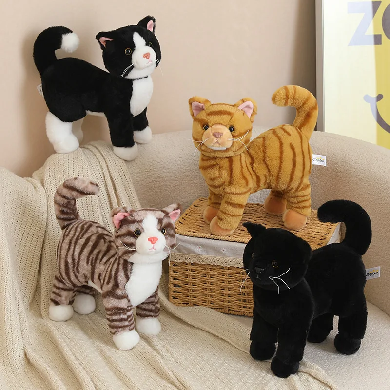 Realistic Tabby Cat Plush Toy with 360 Degree Rotating Head Collection Decoration Accessory Fashion Creative Unique