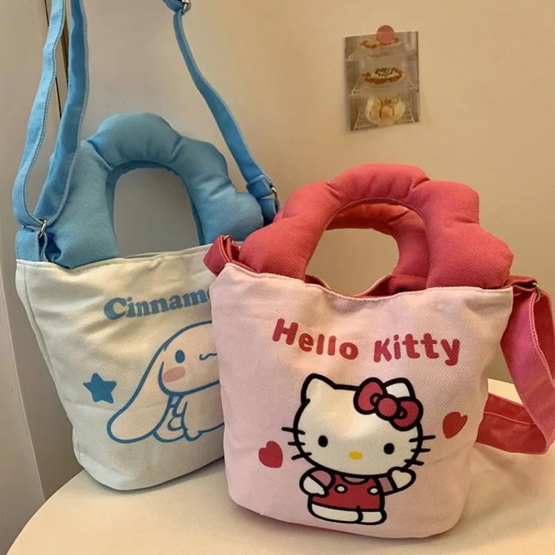 

Sanrio Cute Canvas Tote Bag, Large Capacity Shoulder Bag, Girlish Cartoon Student School Bag, Birthday Gift for Girls