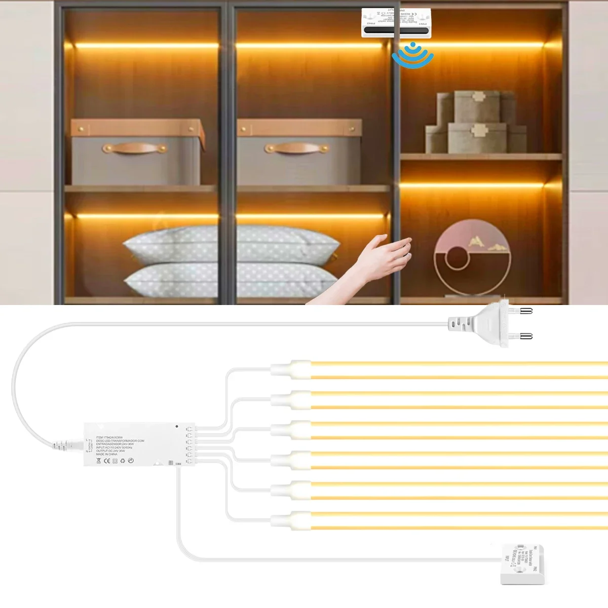 Smart Cabinet Door Opening Sensor COB Neon LED Strip Light,LIGHT TURNS ON WHEN DOOR IS OPENED,DC24V Ngiht Lamp For Cupboard