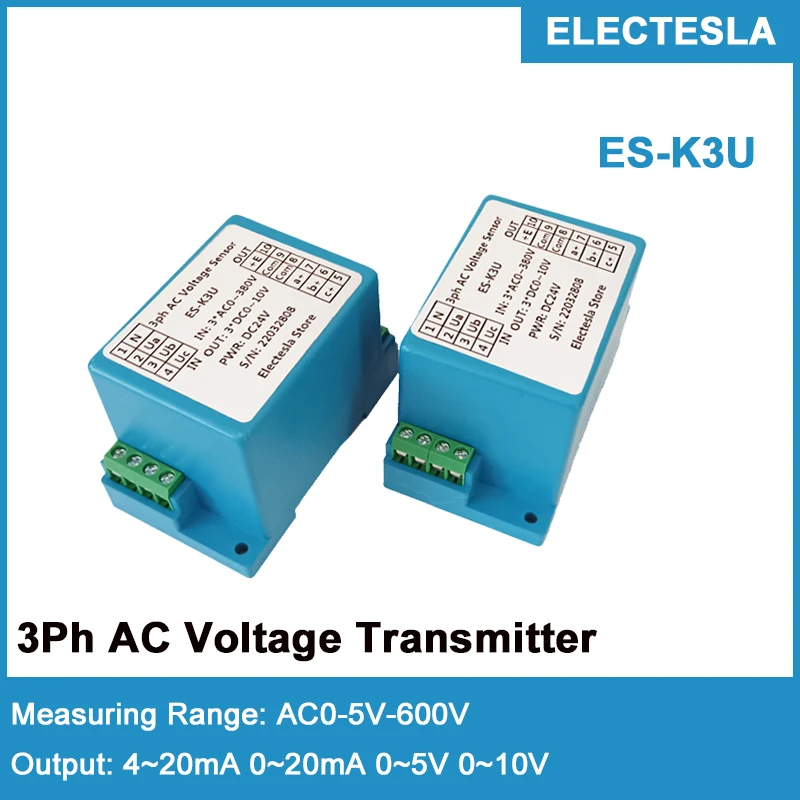 

Three Phase AC Voltage Transmitter AC0-600V Voltage Detection 4-20mA 0-20mA 0-5V 10V Output 3ph Voltage Sensor Transducer