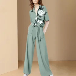 Two Piece Set Of Chiffon Mulberry Silk Women's Summer European Station 2024 New Female Loose Thin With Tie Up Short Sleeves Sets