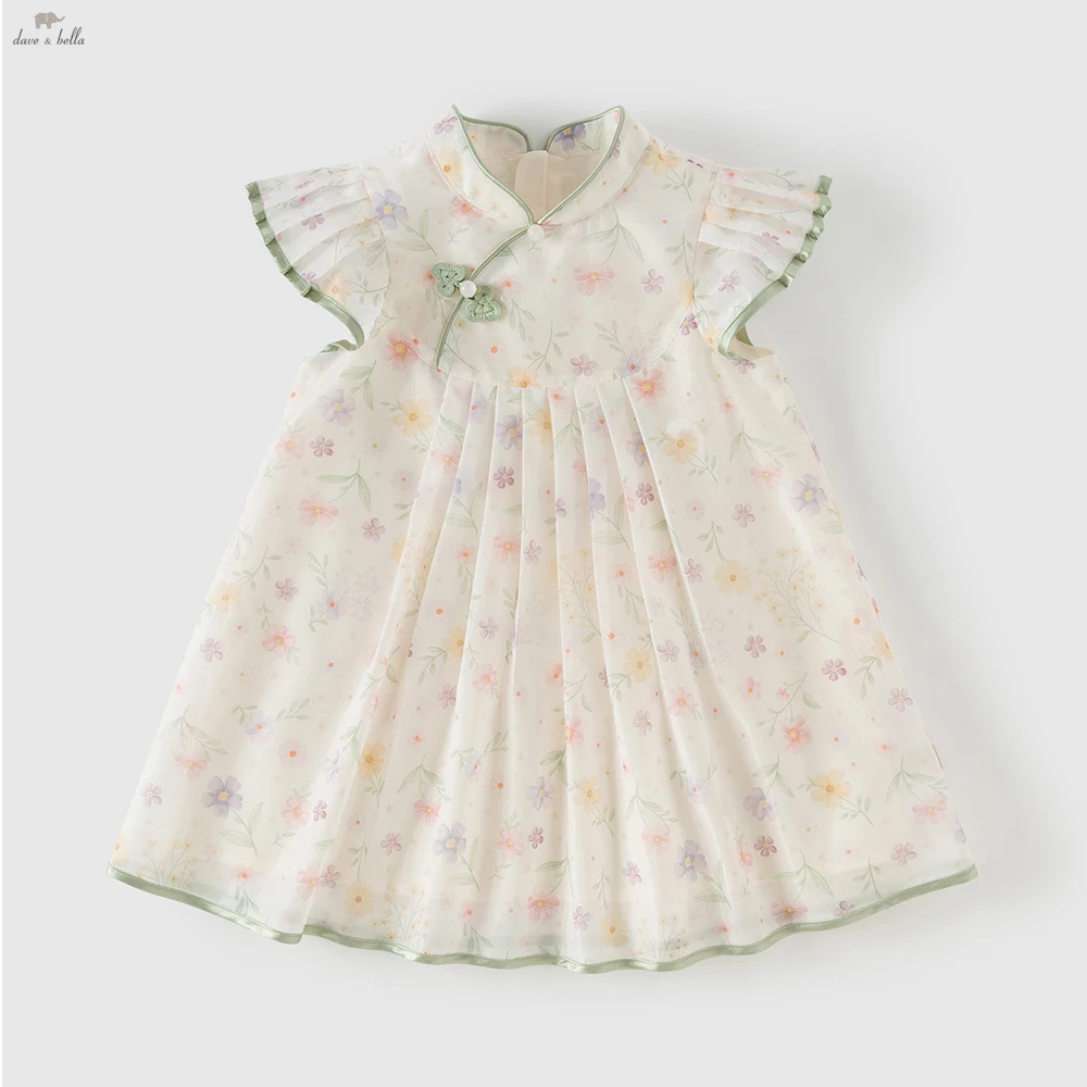 דייב בלה ילדים מסיבת קיץ שמלת נסיכה בנות שמלות פרחוניות שרוולים קצרים בגדי חוץ בסגנון סיני מתוק DB2261571