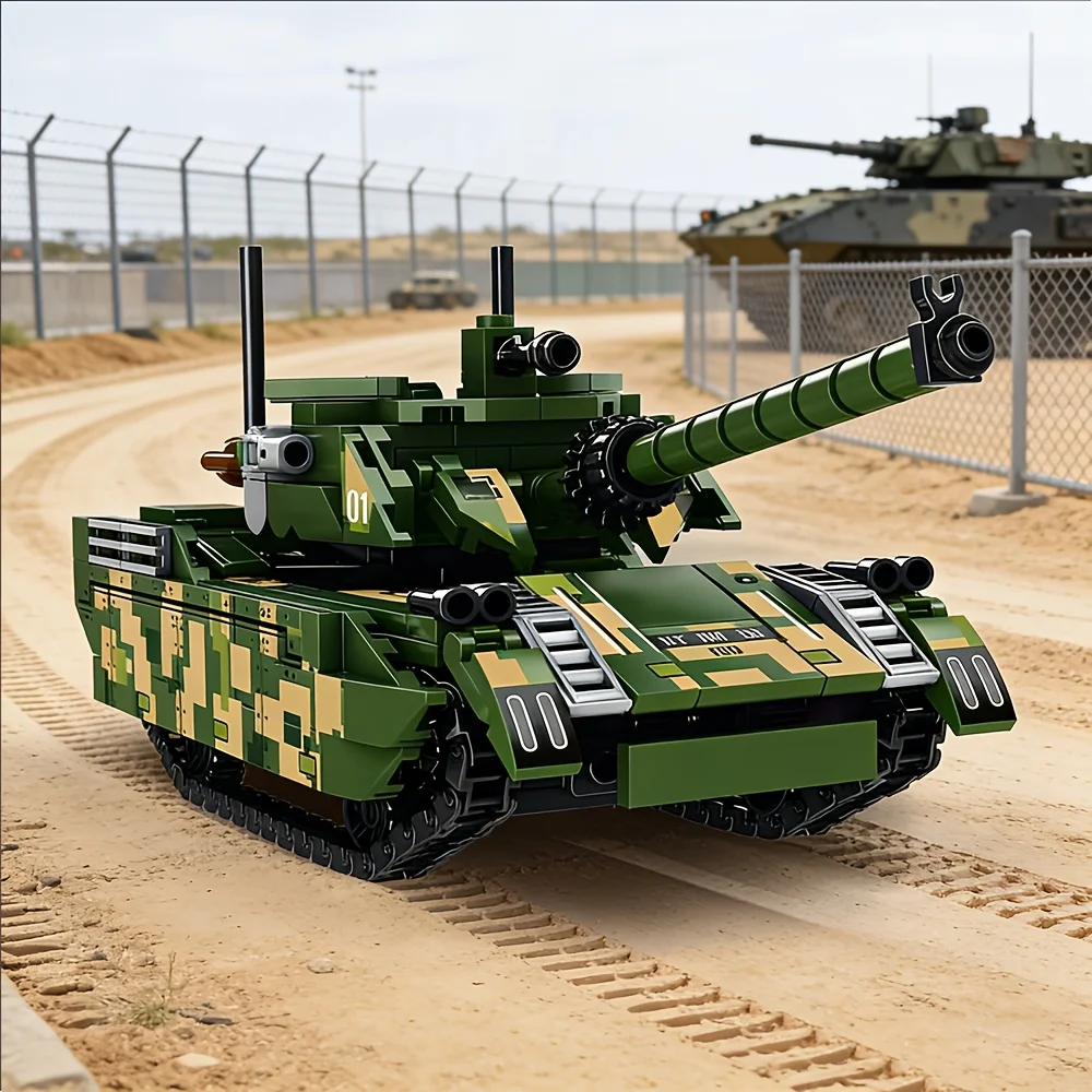 

Green Medium Tank Building Block 8-in-1 Vintage Armored Vehicle DIY Toy Handmade Assembled Model Plastic Miniature Figurine