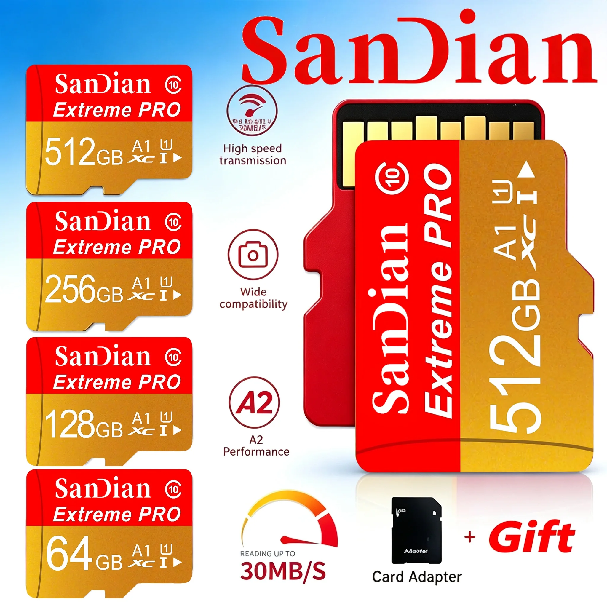 Top Micro TF SD Card 256GB 64GB 512GB TF Cards SD Cards Memory Card V60 for GoPro/Drone/VR Headset/Baby Monitor/Car Camera